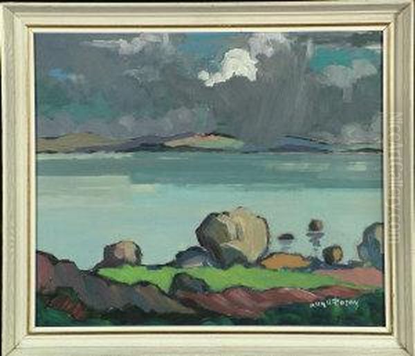 Clouds Over An Estuary With Boulders On A Hillside In The Foreground Oil Painting by Hugh Paton