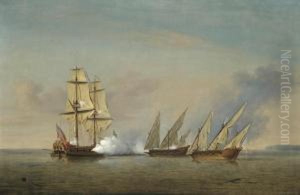 A Royal Navy Sloop Oil Painting by Richard Paton