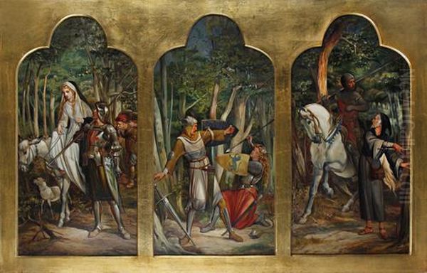 Knights And Maidens Oil Painting by Alfred Patten