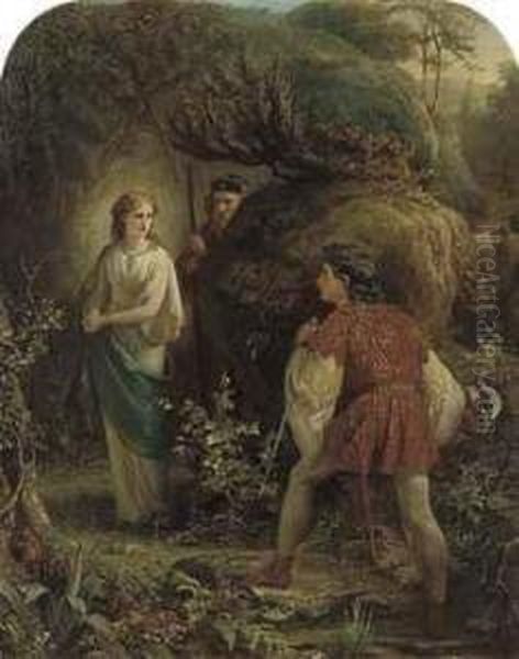 Prospero And Miranda Meeting Ferdinand Oil Painting by Alfred Patten