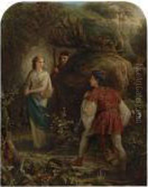 Miranda And Prospero Meeting Ferdinand Oil Painting by Alfred Patten