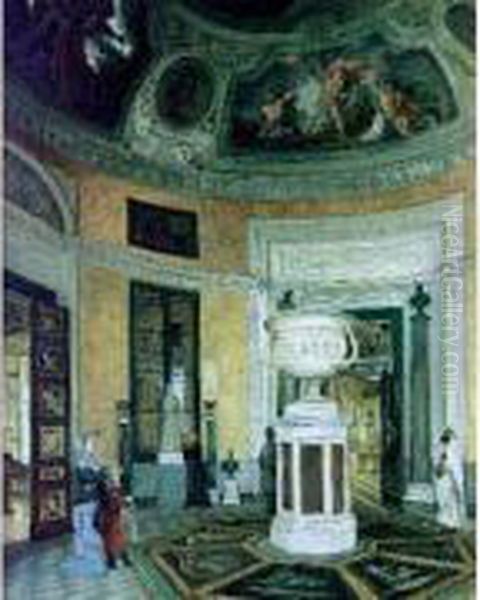 La Salle Ronde A L'entree De La Galerie D'apollon Au Louvre Oil Painting by Pierre Patureau