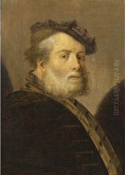 A Bearded Old Man, Bust Length, Wearing A Brown Cap;
 A Bearded Old Man, Bust Length, 
En Profile
, Wearing A Blue Cap Oil Painting by Christoph Paudiss