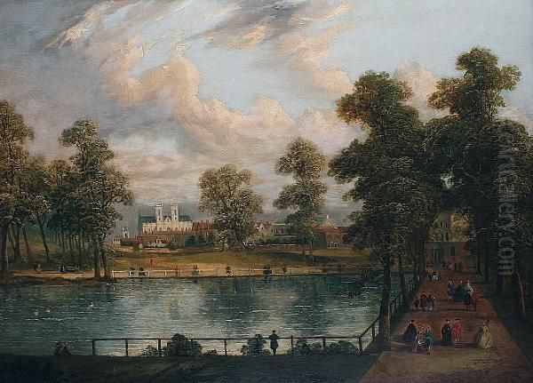 Westminster Bridge; Rosamond's Pool, St. James' Park Oil Painting by John Paul