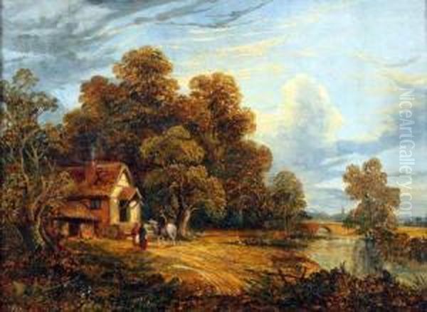 Landscape With Figures And Horse By A Cottage Oil Painting by Joseph Paul