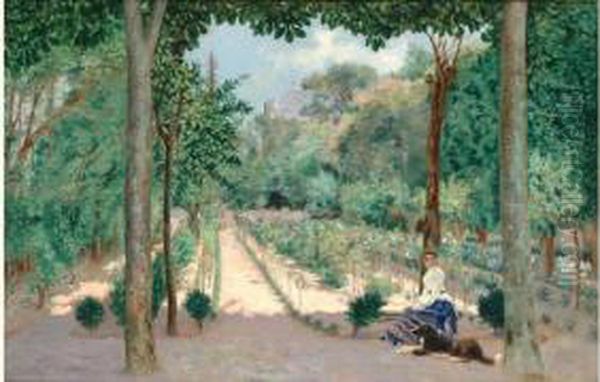 Madame Ullman Assise Dans La Roseraie Du Jardin De Claude Monet A Giverny, Circa 1900 Oil Painting by Leon Eugene Paul