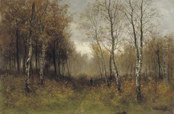 A Walk In The Birch Forest Oil Painting by Charles Pauli