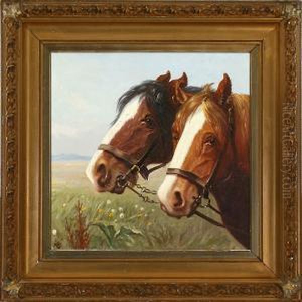 Two Horses Oil Painting by Augusta Paulli