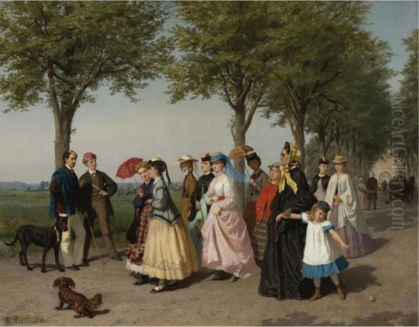 The Ladies' Promenade Oil Painting by Fritz Paulsen