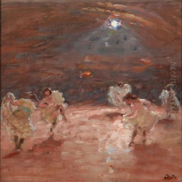 Can-can Dancers In Paris Oil Painting by Julius Paulsen