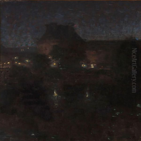 Late Evening At Louvre In Paris Oil Painting by Julius Paulsen