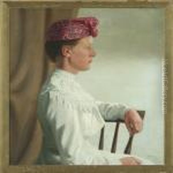 Portrait Of A Young Woman In Profile Oil Painting by Sophus Paulsen