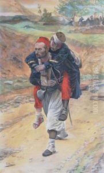 Turkish Soldier Carrying Comrad Oil Painting by Richard Paulson