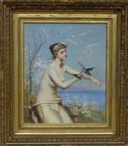  Jeune Fille Aux Colombes  Oil Painting by Edouard Jerome Paupion