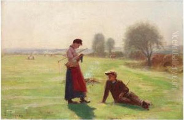 Resting On The Grass Oil Painting by Edouard Jerome Paupion