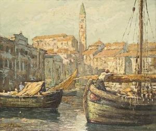 Veduta Del Porto Di Pirano Oil Painting by Angelo Pavan