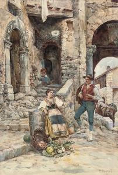 The Vegetable Seller Oil Painting by Paolino Pavesi