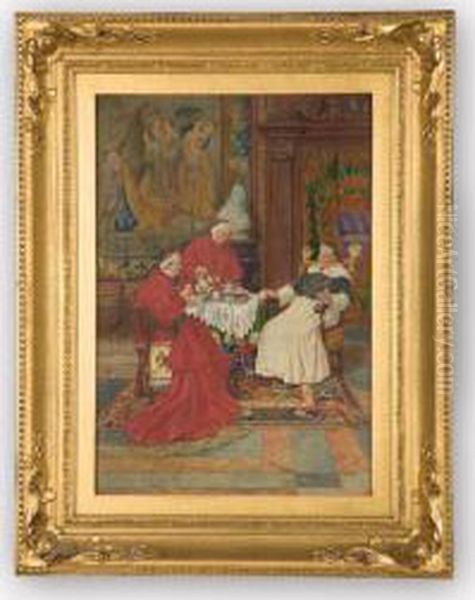 Scene Of Cardinals Having Tea Oil Painting by Pietro Pavesi