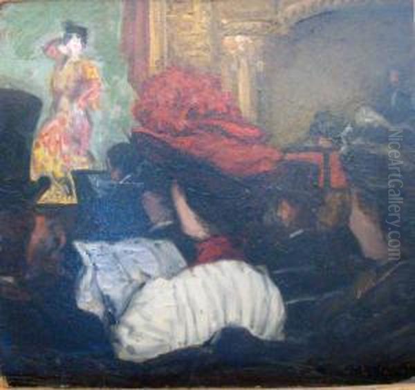 Au Theatre Oil Painting by Louis Claude Paviot