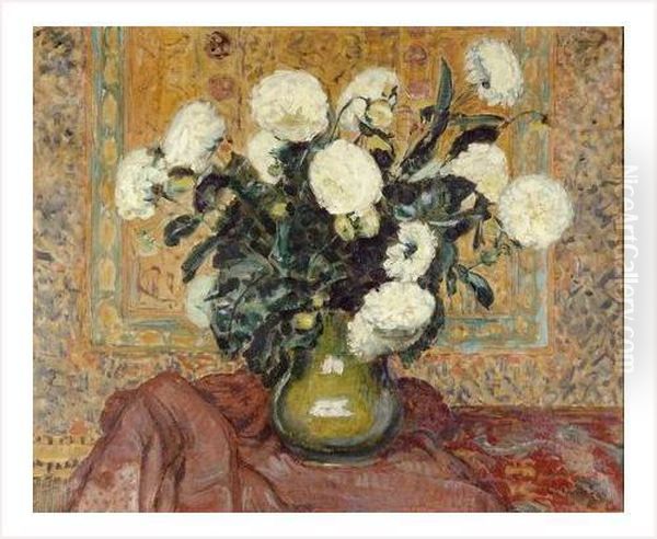 Fleurs Blanches Dans Un Vase Oil Painting by Louis Claude Paviot