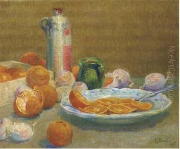 Still Life With Oranges On A Plate Oil Painting by Louis Claude Paviot