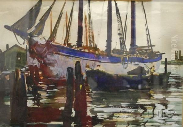 Dock Scene Oil Painting by Vladimir Pavlosky