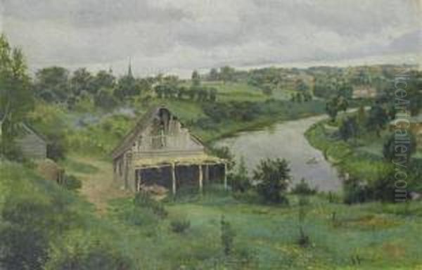 Pakhra River, Near Podolsk Oil Painting by Konstantin Pavlovich Levin