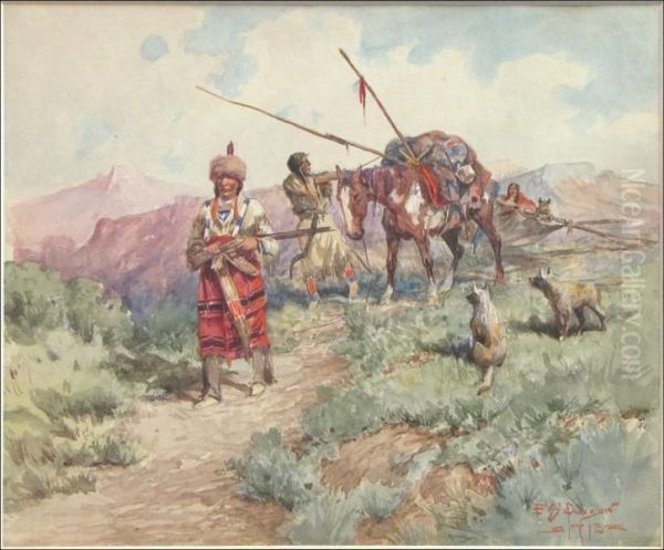 Indians Moving Camp Oil Painting by Edgar Samuel Paxson