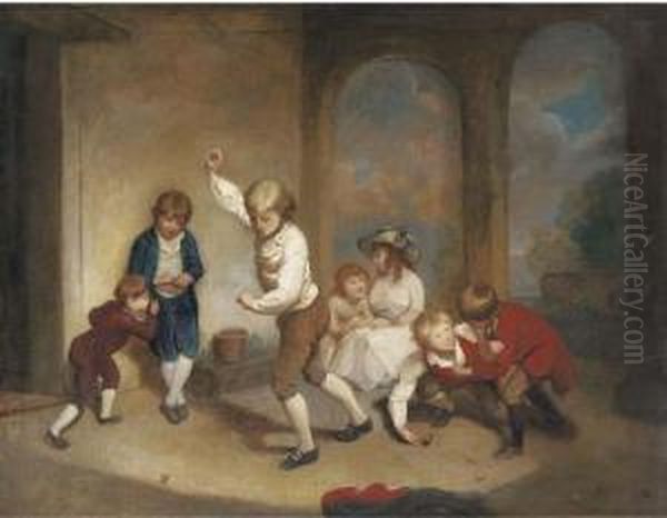 Boys Playing At Peg-top In The Cloisters At Westminsterschool Oil Painting by Richard Morton Paye