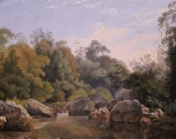 The River Citarum, Priangan (west-java) Oil Painting by Antoine A.J. Payen