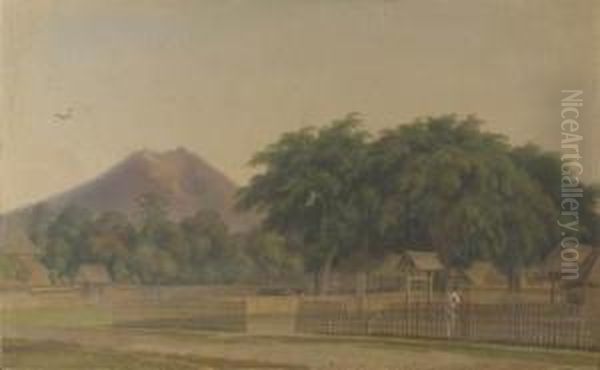 The Market Place Of Banyuwangi, East Java, With The Idjen Mountainsbeyond Oil Painting by Antoine A.J. Payen