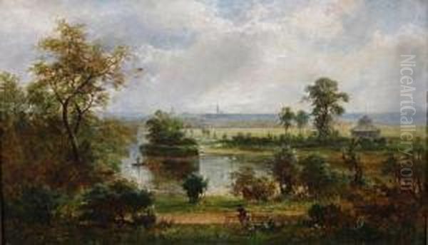 Distant View Of Oxford From Iffley Oil Painting by David Payne