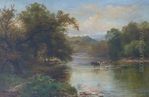 Crossing The Ford, Nearest Way Home Oil Painting by David Payne