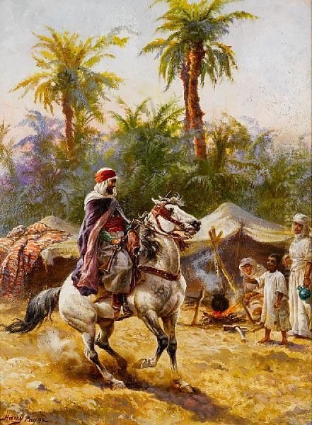 An Arab Horseman In A Village Oil Painting by Harry Payne