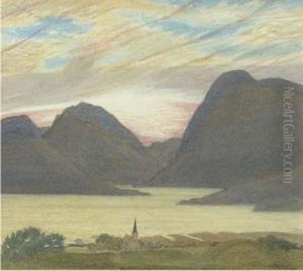 A Norwegian Fjord Oil Painting by Henry A. (Harry) Payne