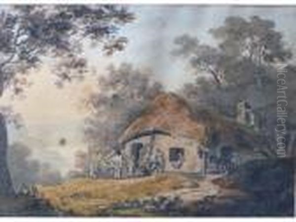 Figures By A Cottage Oil Painting by William Payne