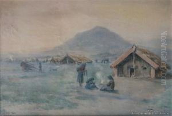 Maori Village Oil Painting by Edward William Payton