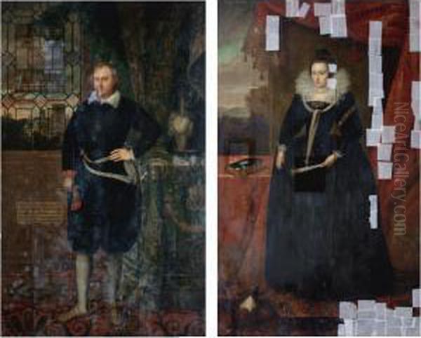 Portrait Of Sir George Fermor (died 1612); And Mary His Wife (died 1628) Oil Painting by Robert Ii Peake