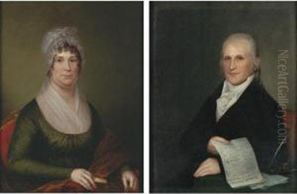 Mr. And Mrs. Zachariah Poulson Of Philadelphia; A Pair Ofportraits Oil Painting by James Peale