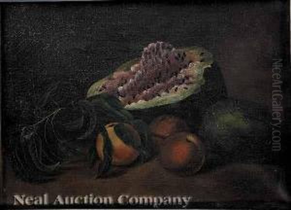 Still Lifewith Watermelon, Peaches, And A Pear Oil Painting by James Peale