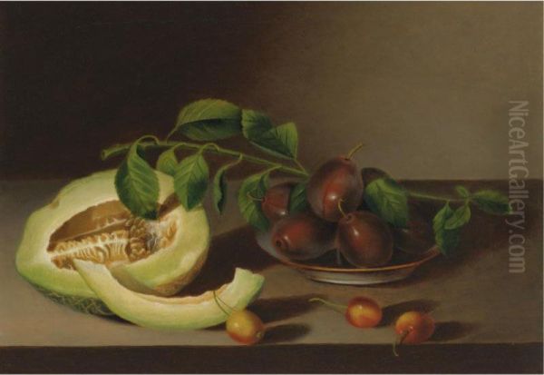 Melon, Cherries And Plums Oil Painting by Margaretta Angelica Peale