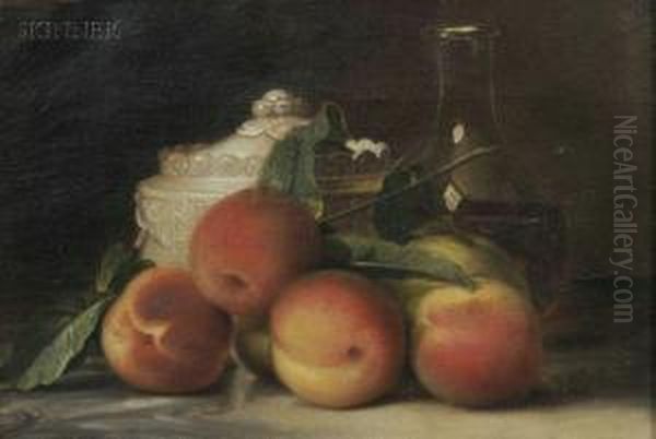 Still Life With Peaches, Wine And Biscuit Jar Oil Painting by Raphaelle Peale