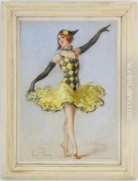 Balerine En Jaune Et Noir Oil Painting by Rene Louis Pean