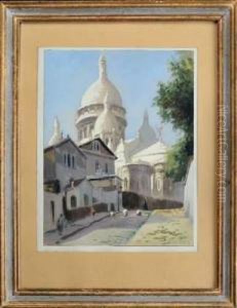 Ruelle Animee Derriere La Basilique Du Sacre Coeur Oil Painting by Rene Louis Pean