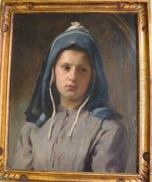 Portrait De Jeune Femme Au Fichu Bleu Oil Painting by Charles Sprague Pearce