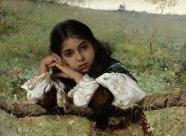 Moments Of Thoughtfulness Oil Painting by Charles Sprague Pearce