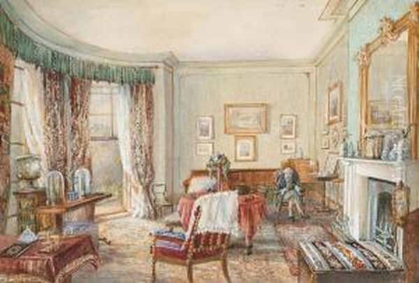 A Victorian Sitting Room Oil Painting by Augusta Pearson