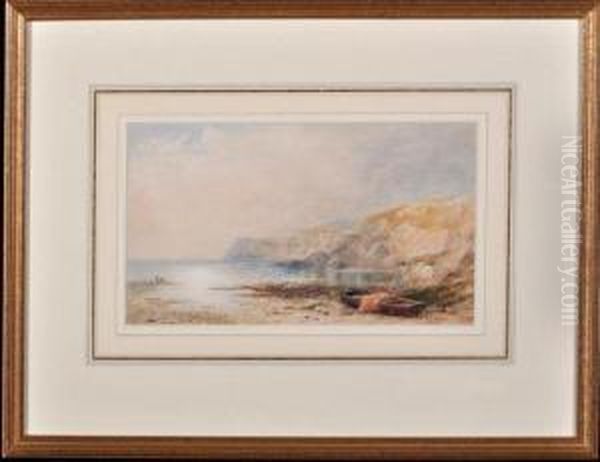 A Small Fishing Boat Drawn Up On A Beach Oil Painting by Cornelius Pearson