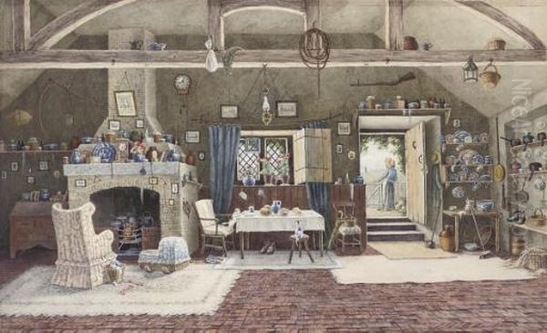 A Cottage Interior Oil Painting by Elizabeth Pearson-Dalby