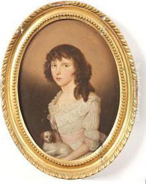 Portrait Of A Lady With A Spaniel Oil Painting by Thomas Peat